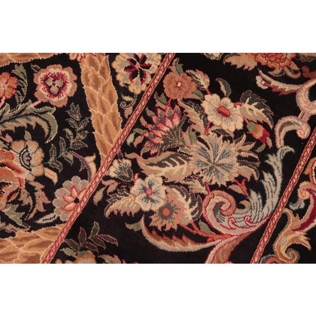 Elegant Floral Pak-Persian Black/Brown Wool Rug - 8'2'' X 10'2'' For Sale - Image 4 of 9