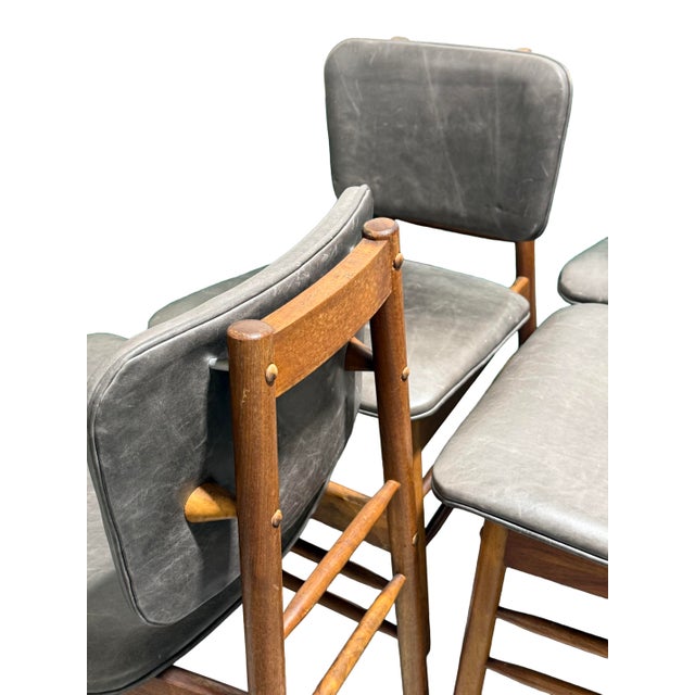 Set of 4 Vintage Mid Century Modern Danish Teak and Leather Greta Dining Chairs For Sale - Image 9 of 11