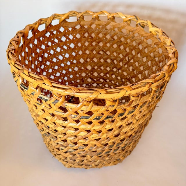 Extra Large Mid-Century Burned Bamboo & Rattan Floor Planter Basket For Sale - Image 4 of 12