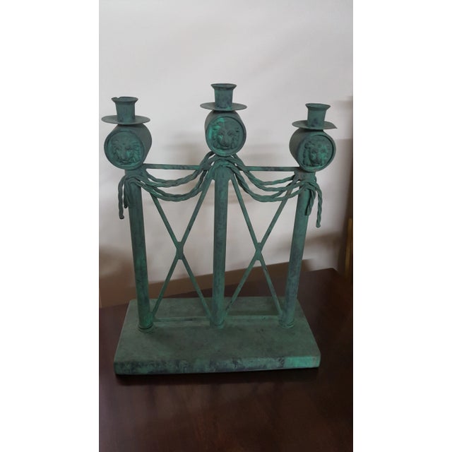 Lion Head Verdigris Patina Candle Holder by Guild Master For Sale - Image 12 of 12