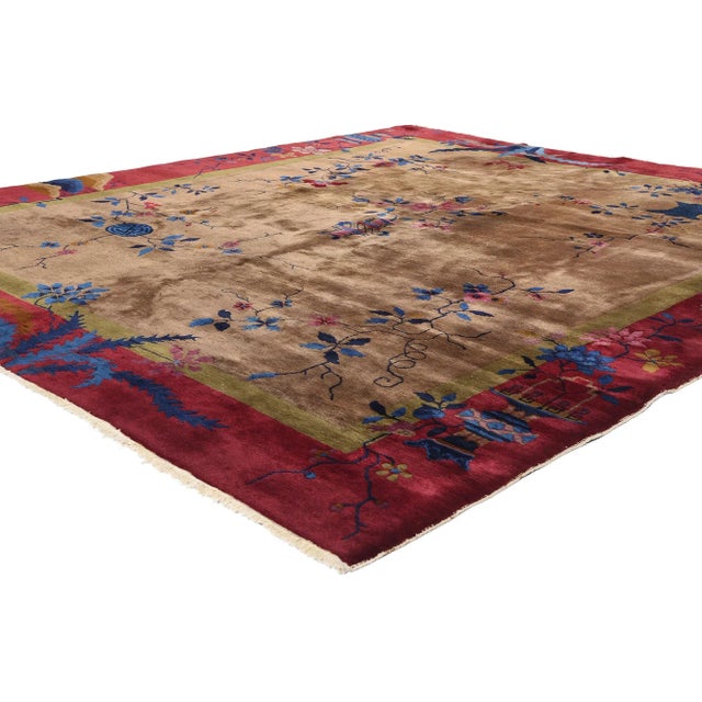 78303 Antique Chinese Art Deco Rug, 08'02 x 09'05. This magnificent hand-knotted wool antique Chinese Art Deco rug...
