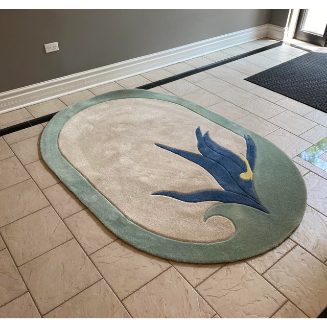 Art Deco Vintage 1980s Art Deco Oval Sculpted Area Rug For Sale - Image 3 of 7