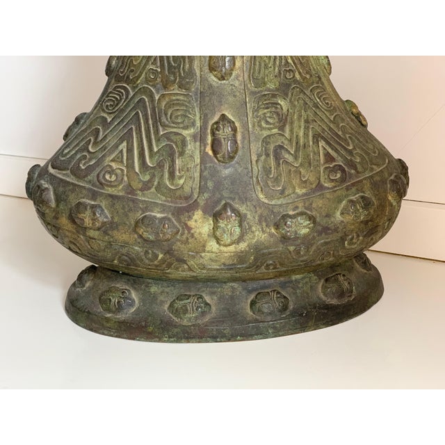 Chinese Archaistic Bronze Vase, Circa 1900 Shang Dynasty Style Gu Vessel For Sale - Image 12 of 18
