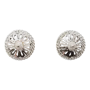Vintage Signed Boucher Rhodium Plated Round Domed Clip Earrings- 2 PIeces
