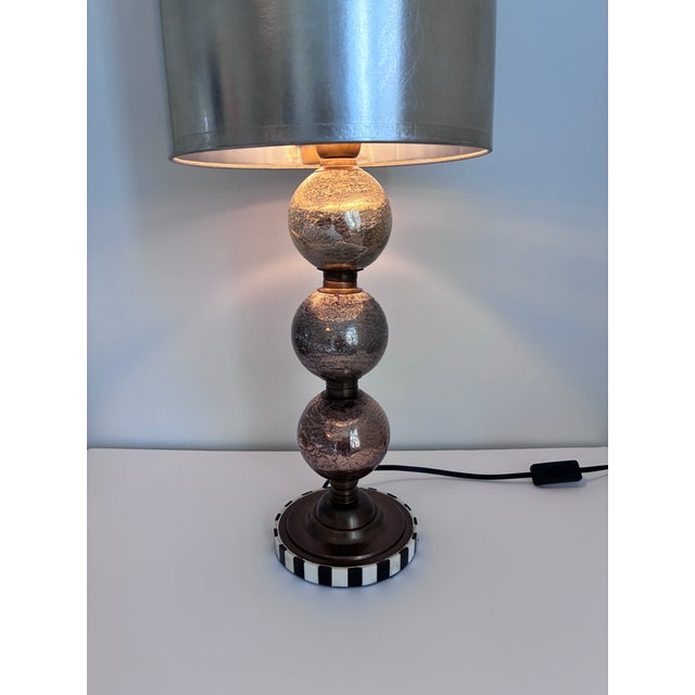 Vintage , Classic McKenzie Childs handmade table lamp. The base is made from 3 mercury balls, copper tone, silver tone and...