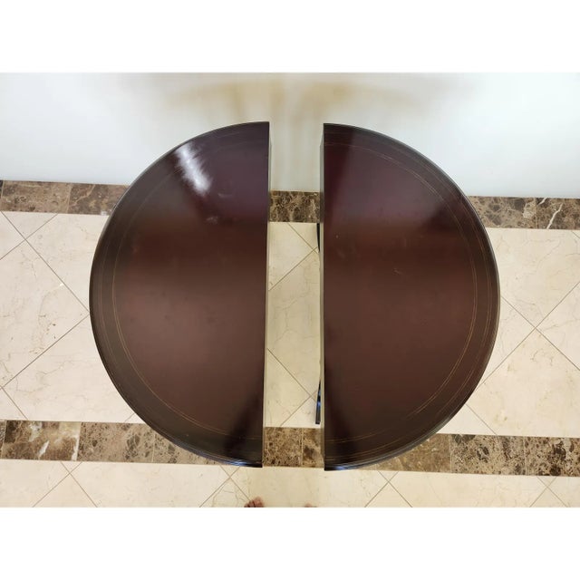 Brown Elegant Pair of Vintage Bombay Company Half-Round Side Tables With Gold Accents For Sale - Image 8 of 9
