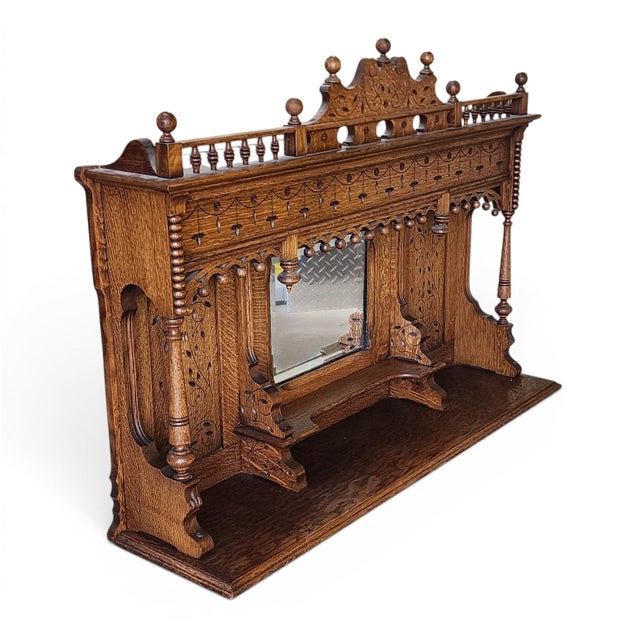 Late 19th Century Antique Victorian Revival Quartered Oak Stick & Ball Hanging Shelf, 1890 For Sale - Image 5 of 11