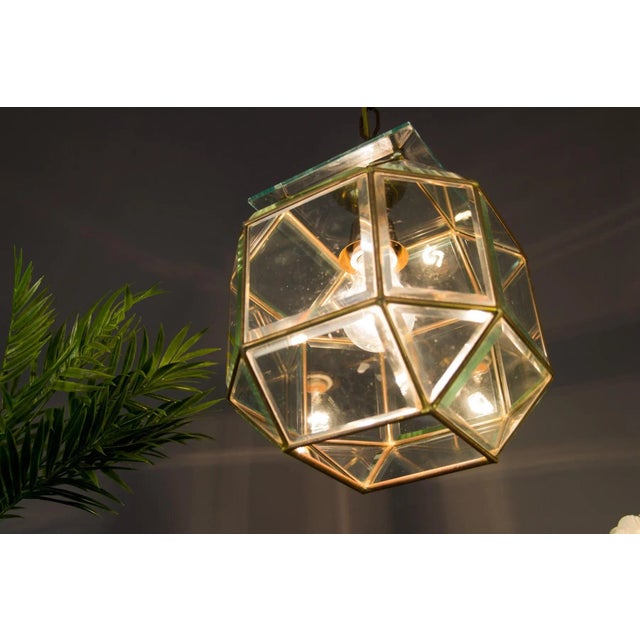 Mid-Century Italian Geometric Beveled Glass & Brass Pendant For Sale - Image 14 of 18