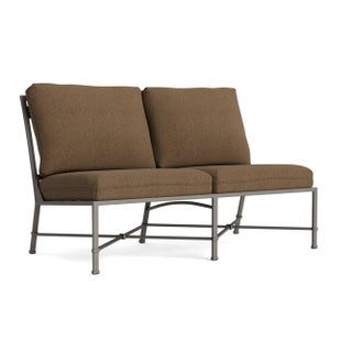Brown Jordan Venetian Armless Loveseat, Mica frame with Fusion Moccasian fabric For Sale