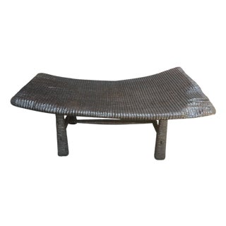 Andrianna Shamaris Impressive Hand Carved Espresso Stained Teak Wood Bench For Sale