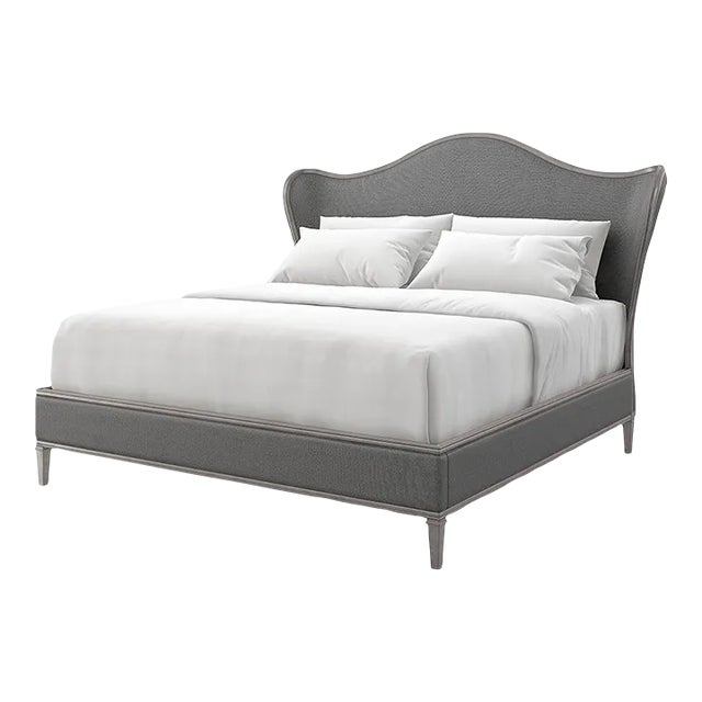 Transitional Style Upholstered Queen Bed - Sea Smoke For Sale
