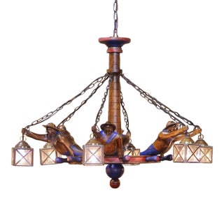 Early 20th Century French Painted Chestnut Six-Light Chandelier From Brittany For Sale