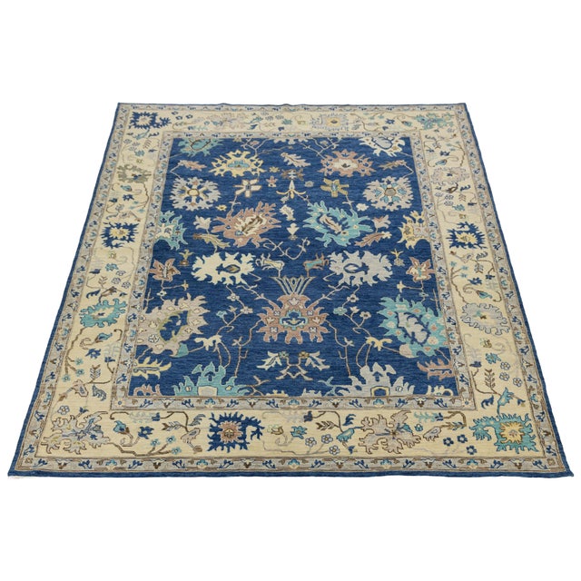 Contemporary Hand-Knotted Wool Modern Oushak Style Area Rug in Indigo Blue For Sale - Image 11 of 12