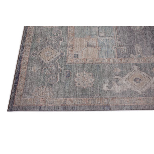 Modern Gray Multicolor Floral Design Handwoven Wool Heriz Rug 10'2" X 14'5" For Sale - Image 3 of 7
