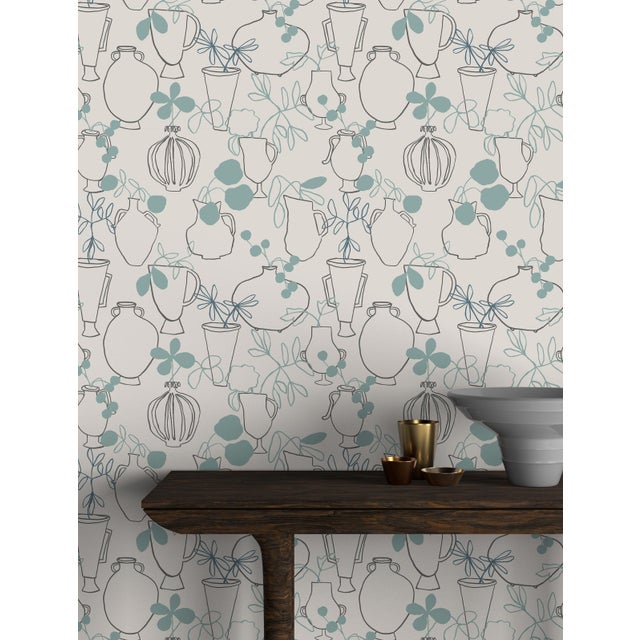 Sample - Flower Vases Wallpaper by Susan Hable in Periwinkle / Taupe ...