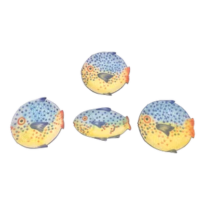 Zanolli Italian Hand-Painted Ceramic Fish Plates- Set of 4