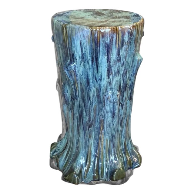 Vintage Drip-Glaze “Tree Trunk” Garden Stool For Sale