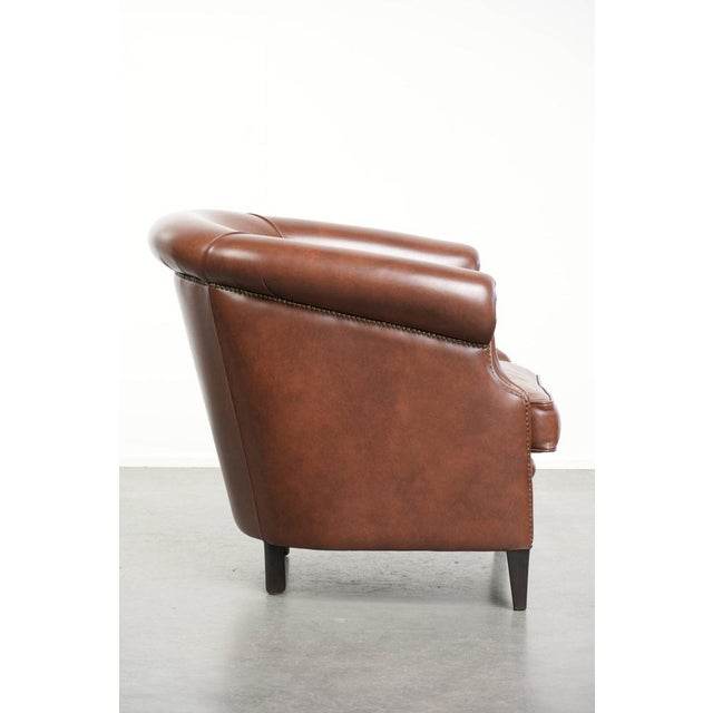 English Style Cognac-Colored Cowhide Leather Club Armchair For Sale - Image 3 of 13