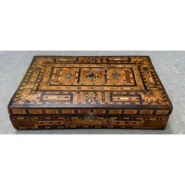 Early 20th Century Middle Eastern Moorish Mosaic Micro Marquetry Inlay Jewelry Box Exquisite early 20th century Middle...