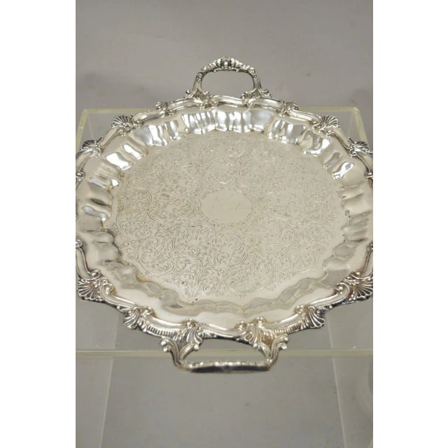 Metal Regency Style Ornate Heavy Silver Plated Twin Handle Scalloped Platter Tray For Sale - Image 7 of 10