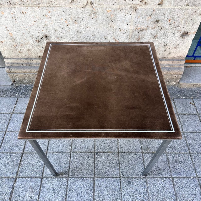 1970s Folding Game Table in Steel and Velvet attributed to Christian Dior, France, 1970s For Sale - Image 5 of 18