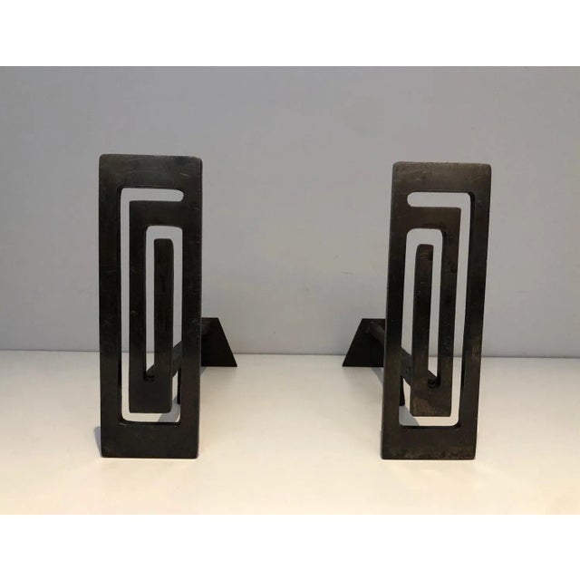 1970s Steel and Iron Modernist Andirons - A Pair For Sale - Image 12 of 13