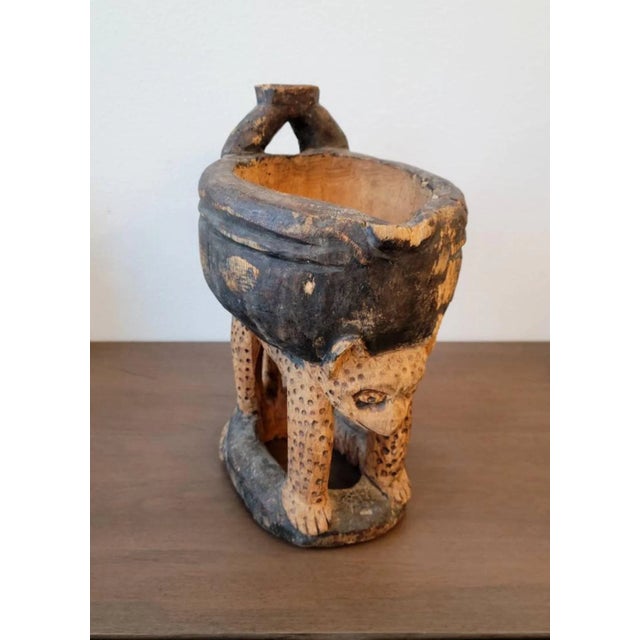 Whimsical Yoruba Peoples West African Carved Leopard Divination Bowl Primitive Tribal Art Figural Vessel For Sale - Image 11 of 12