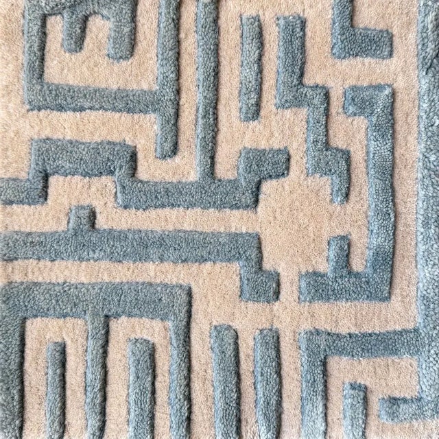 Theseus Hand-Tufted Maze Rug, Sky Blue, 9x12 For Sale In Atlanta - Image 6 of 7