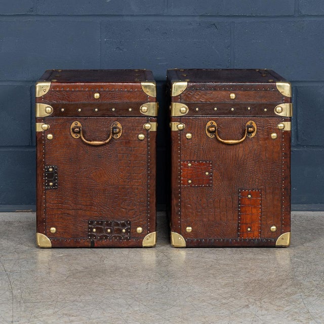 20th Century English Leather Clad Trunks, 1990s, Set of 2 For Sale - Image 12 of 18