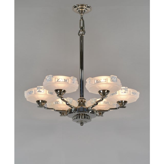 French Art Deco Chandelier by J. Gauthier Ezan & H. Renon 1930s France - 2 Available For Sale - Image 6 of 15