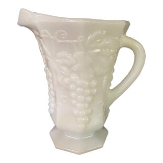 Vintage Anchor Hocking White Milk Glass Grape Pitcher For Sale