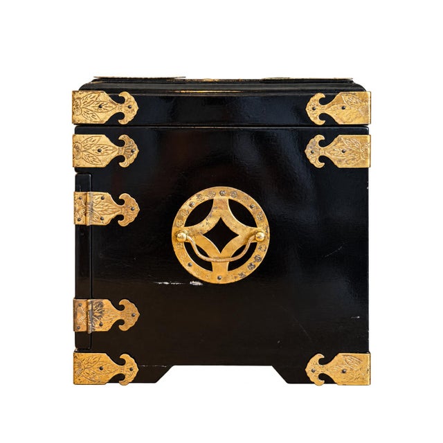 Wood Vintage Chinese Black Lacquer Jewelry Chest For Sale - Image 7 of 10