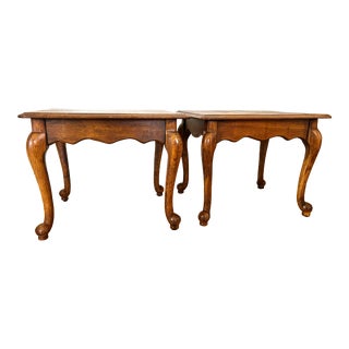 1960s Vintage French Country Style Scalloped Queen Anne Solid Oak Side Tables From Solid Oak - A Pair For Sale