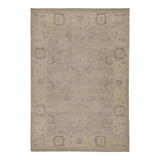 2010s Rug & Kilim’s Oushak Style Rug in Gray & Beige Floral Patterns For Sale