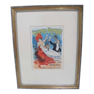 Jules Chevet Vintage French Taverne Olympia Framed Lithograph Art Poster For Sale