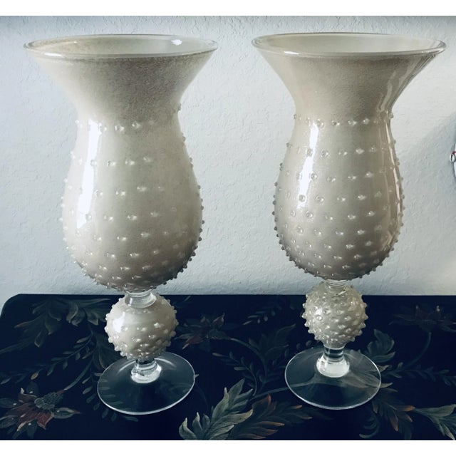2010s 2010s Murano Style Hobnail Transitional Vases With Neutral & Metallic Gold Finish - Pair For Sale - Image 5 of 5