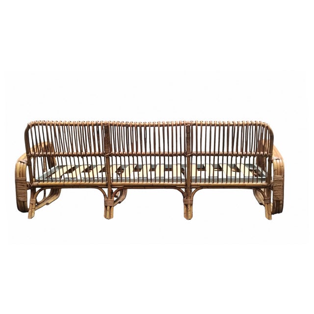 Wood Small Rattan and Curved Bamboo Sofa and Armchairs from Dal Vera, Italy, 1960s, Set of 3 For Sale - Image 7 of 11