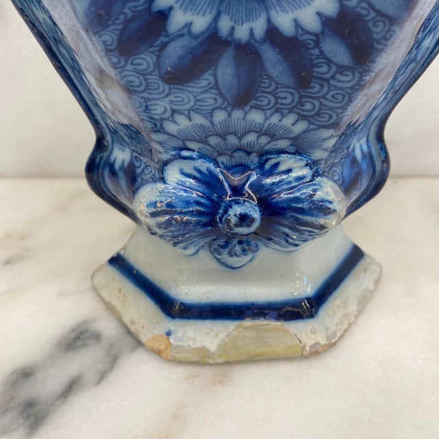 Early Antique Dutch Delft Blue and White Floral Vase, Netherlands For Sale - Image 11 of 18