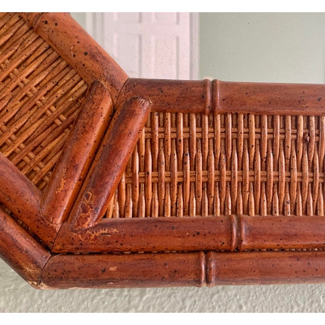Hollywood Regency Large Vintage Faux Bamboo & Wicker Octagonal Wall Mirror – Hollywood Regency Coastal Style, Circa 1970s For Sale - Image 3 of 7