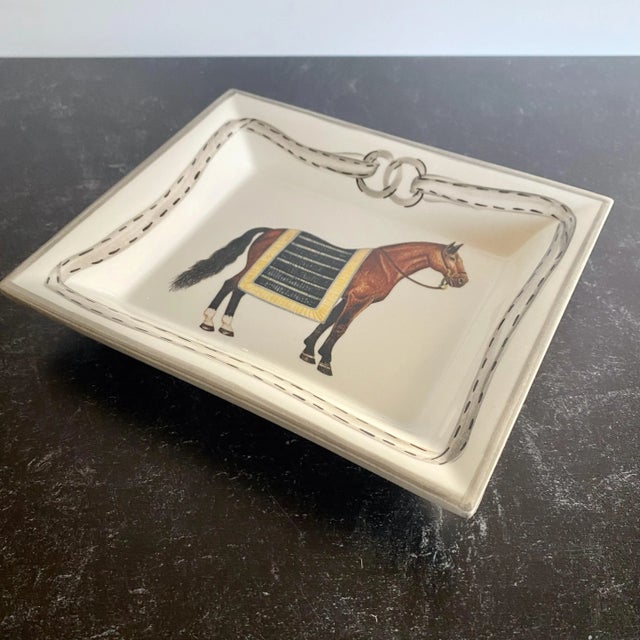 English Devon Collection Equestrian Catchall Tray, Black Stripe, Made in Italy For Sale - Image 3 of 8