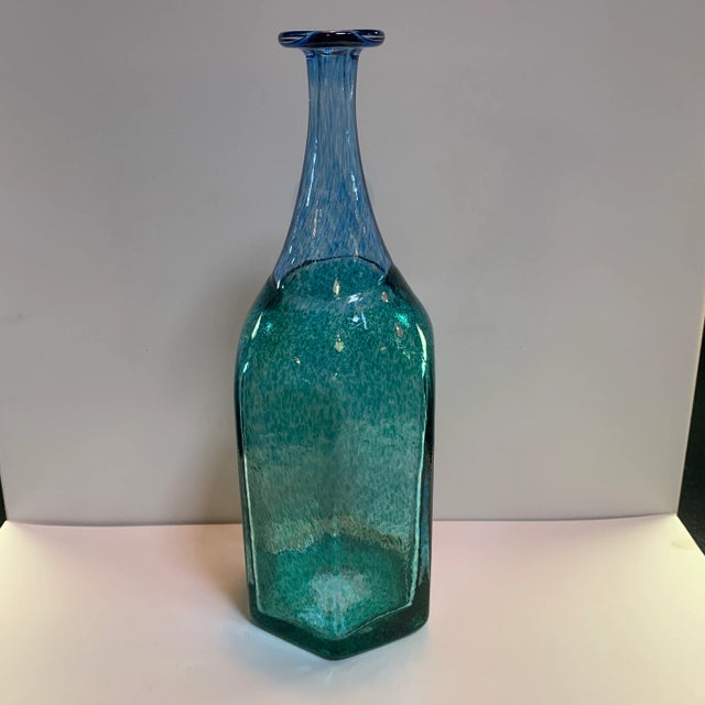 Glass Kosta Boda Sweden Green and Blue Glass Bottle Vase For Sale - Image 7 of 7