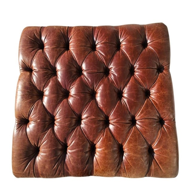 Oversized Tufted Chesterfield Leather Plantation Ottoman -Vicente Wolf Collection For Sale - Image 16 of 18