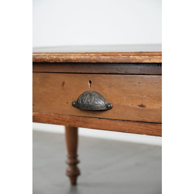 Brown Antique Partner Desk with Drawers and Green Leather Top For Sale - Image 8 of 13