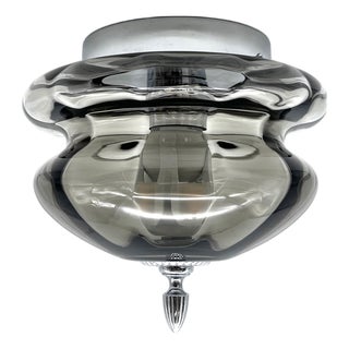 Large Space Age Smoked Glass and Chrome Ceiling Light from Hillebrand Leuchten, Germany, 1970s For Sale