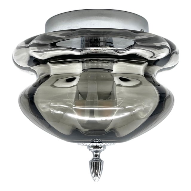Large Space Age Smoked Glass and Chrome Ceiling Light from Hillebrand Leuchten, Germany, 1970s For Sale