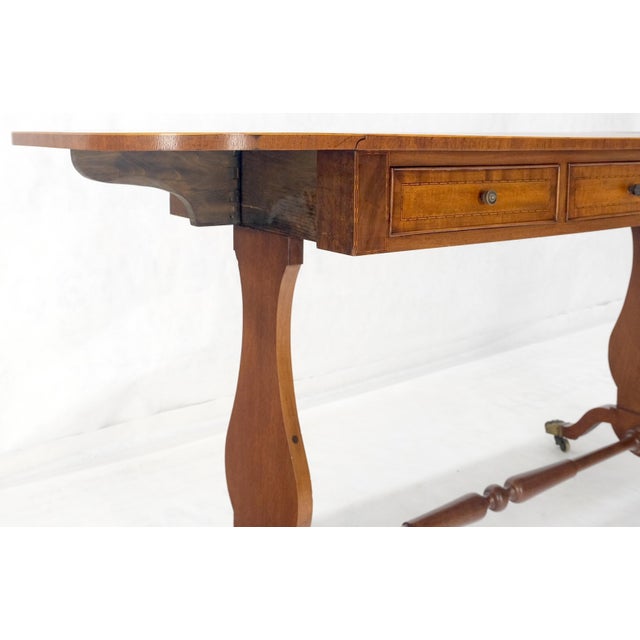 Drop Leaf Sides Dovetail Drawers Banded Inlaid Top Console Writing Library Table For Sale - Image 10 of 12