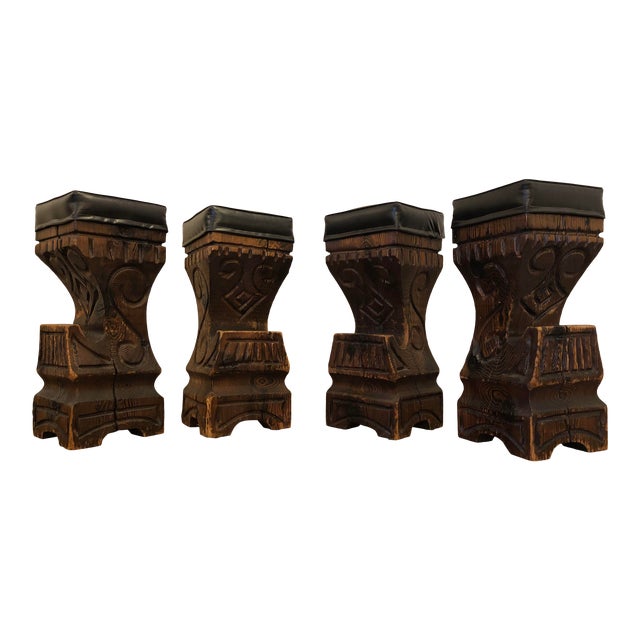 Witco Carved Wood Tiki Bar Stools Set Of 4 Chairish