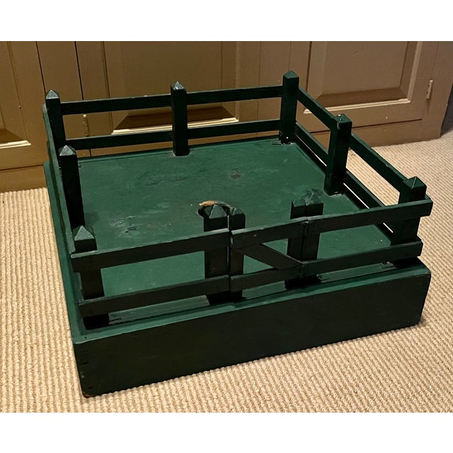 Antique 1920's American Green Paint Decorated Wood Fence, Gate and Stand for Displaying a Feather Christmas Tree For Sale - Image 10 of 15