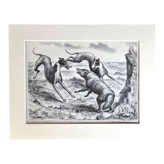 1939 Print in 11x14 Mat, Ready to Frame: John Steuart Curry, "Hounds and Coyote" For Sale