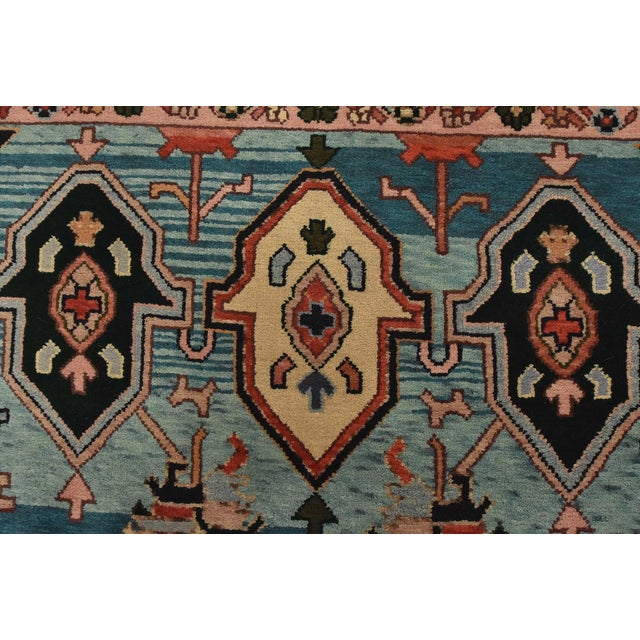 Heriz Rug 5’11” X 8’11” Blue Wool Vintage Tribal Hand-Knotted Oriental Carpet For Sale - Image 9 of 14